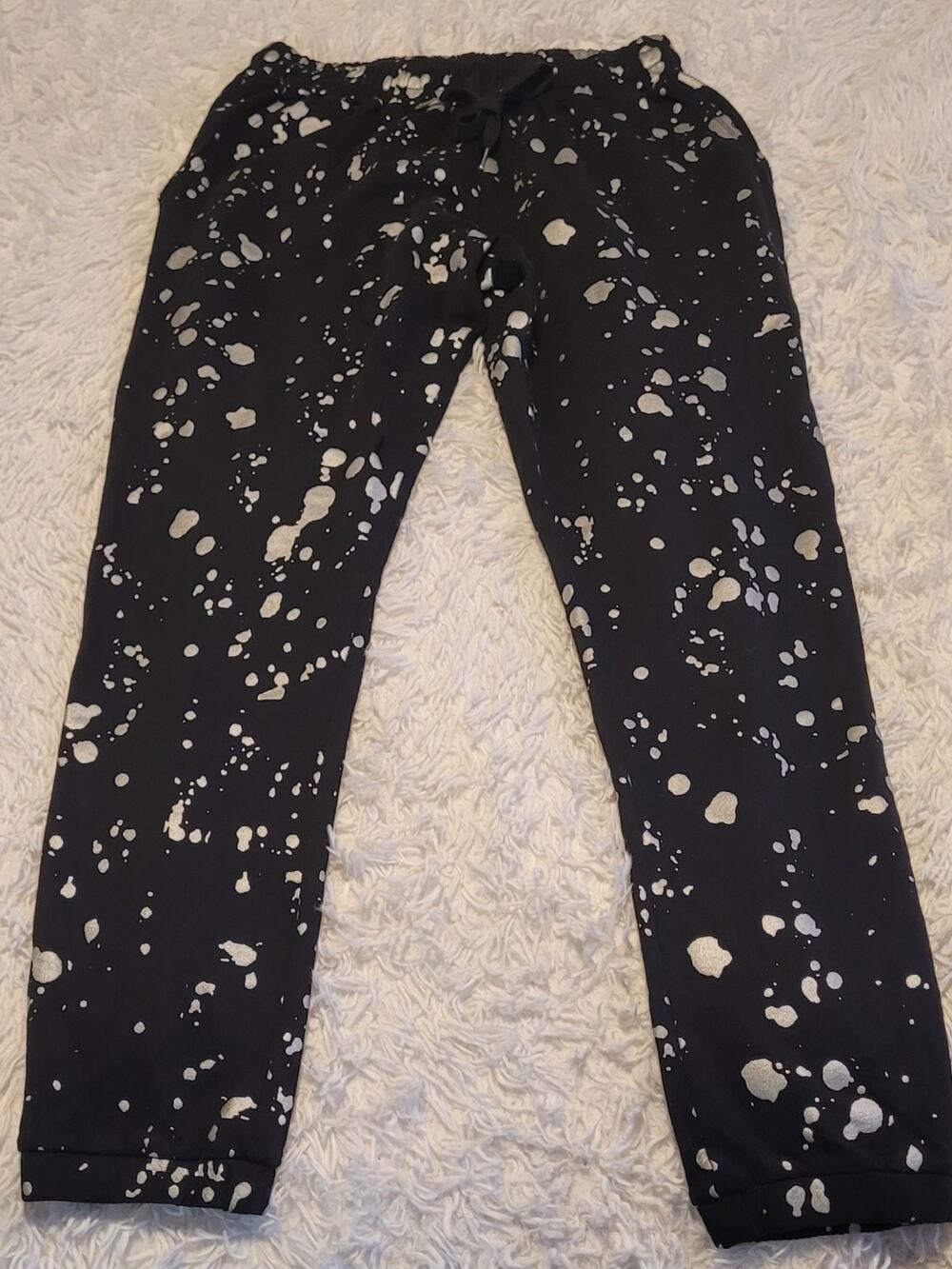Women's pajama pants size medium black/white paint splatter pattern by FATE